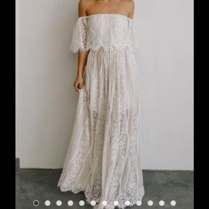 Off the shoulder lace white maxi